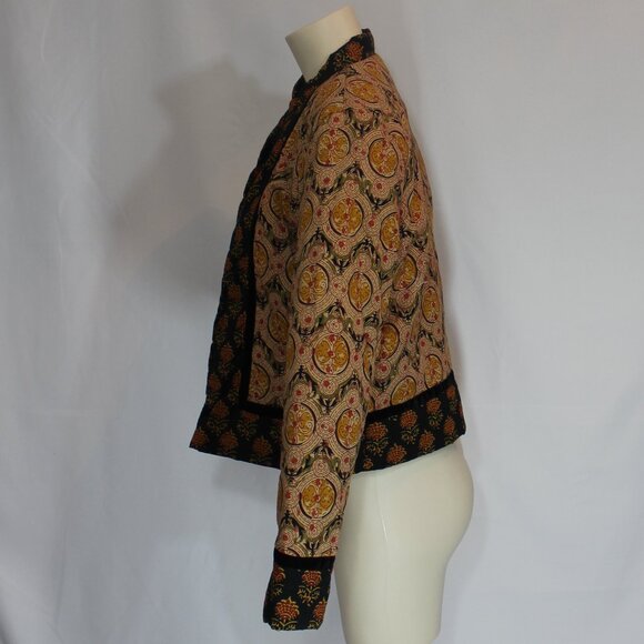 ASOS  bomber floral quilted jacket boho black trim  cotton  lined  size 8 - Picture 2 of 7